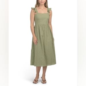 NWT - Anne Klein Maxwell Burnout Smocked Back Eyelet Green Midi Dress - Size 16